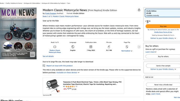 Modern Classic Motorcycle News On Kindle Unlimited - First Month Free