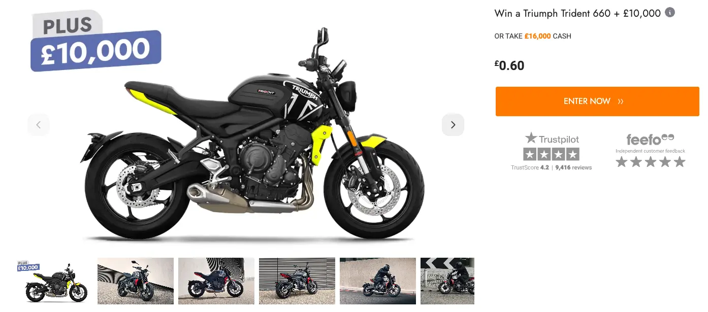 Win A Triumph Trident 660 + £10,000 With Botb Competitions